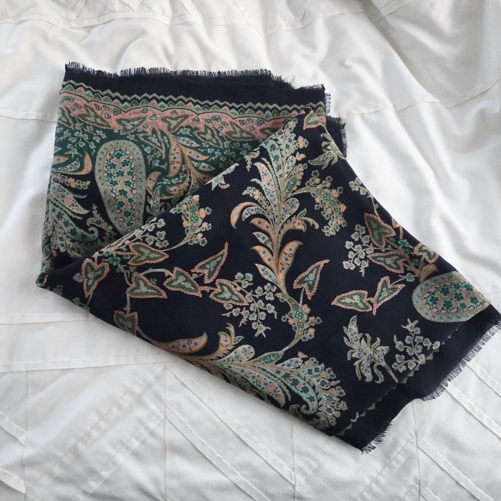 Pinto Italian 100% Wool Lana-Wool Bohemian Paisley Fringe Scarf - Picture 3 of 13